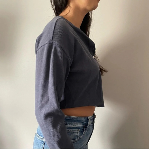 👚Wilfred Free by Aritzia  Dusty Blue Crop Top! Woman’s Size Small 👚 - Picture 3 of 11